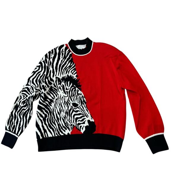 Vintage St. John Collection Red Zebra Print Sweater / Oversized Medium - - Picture 4 of 4